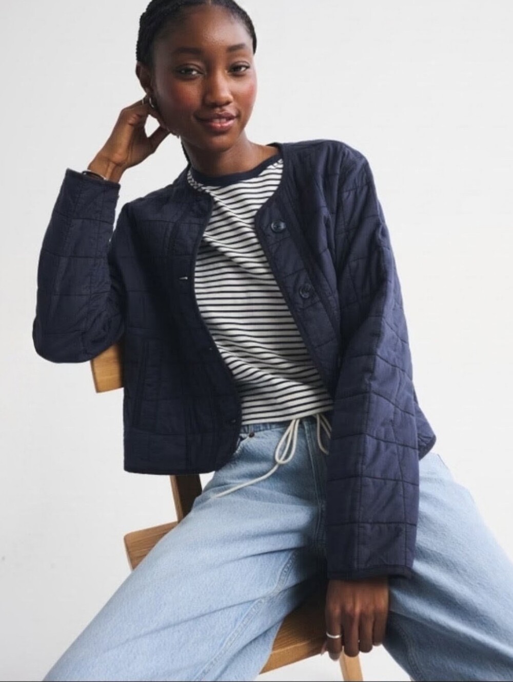 AMBERCROMBIE & FITCH Classic Thin Puffer Jacket Navy Medium NWT